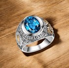 Blue Topaz Oval Cut Gemstone With 925 Sterling Silver Ring For Men s  a281