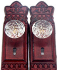  2  Decorative Cast Iron Antique Red Ornate Wall Door Knob Plate With Keyhole