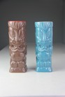 A Pair Of Oggi Ceramic Tiki Mug 23 Oz Blue yellow   Brown red