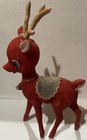 Set Of 2 Vintage 1960s Christmas Deer Red Flocked Red Deer   12 5  Tall