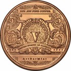 1 Oz Copper Round -  5 Indian Chief Note