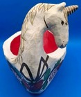 Vintage Rare  Silvestri 13  Unicorn Hand-painted Paper Mache Holiday Candy Bowl 