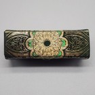 Vtg Leather Lipstick Case Holder Green Gold Fiocchi Italy Mirror 1960s 70s Read