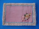 Antique French Silk Ribbon Embroidery Vanity Mat  Handkerchief Cover 
