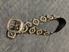 Kippys Made In Italy Women   s L Wide Cowhide Western Belt Black silver Buckle