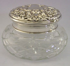 Large Sterling Silver Cut Glass Pot Jar English 1979 The Green Man