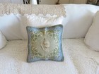 Stunning French Ocean Blue Shell Nautical Vintage W fringe Needlepoint Pillow  2