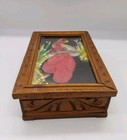 Vintage Feather Art Bird Picture Carved Wood Frame mexico Folk Art box