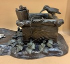 Japanese Meiji Bronze   Silver Okimono - Kingfisher  Well   Turtle