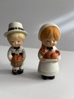 Vtg 1983 Enesco Porcelain Pilgrim Boy   Girl Figurines W  Turkey Fruit Basket
