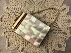 Vintage Mother Of Pearl Make Up Compact With Lipstick Holder   Carrying Chain