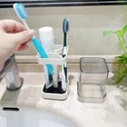 Toothbrush Holder With Cup Toothpaste Stand Storage Bathroom Organizer Freestand