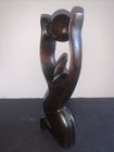 African Style Hand Carved Wood Sculpture Kneeling Holding Ball Tribal Figurine