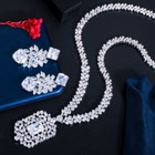 Square Leaf Cluster Necklace Earrings Silver Plated Cz Red Bridal Jewelry Set