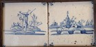 Two Framed Antique Delft Dutch Tiles Blue White Shepherd Sheep Church C 18th C