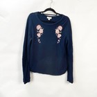 Loft Long Sleeve Floral Embroidered T-shirt Striped Cotton Blue Women s Large