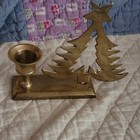    vintage Solid Brass Christmas Tree Candle Holder Made In India 4 5  Taper Base