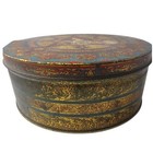 Vintage Hostess Fruit Cake Metal Tin 8  Continental Baking Co - Gold Red Blue