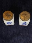 Vintage Hazel Atlas Dutch Boy   Girl Milk Glass Red Lid Salt   Pepper Shaker
