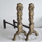 Pair Of Large Victorian Brass Fire Dogs Andirons Lion Antique Fireplace Decor