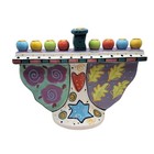 Joanne Delomba Menorah Chanukiah Hanukkah Ceramic Checkered With Love Lotus 