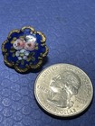 Antique French Champleve Enamel Hand Painted Floral Cobalt Blue Button Beauty