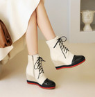 Women Leather Wedge Heels Shoes Ankle Boots Casual Party Lace Up Pump Pointy Toe