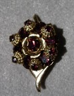 Fashion Gold Tone Floral Brooch Pin Amethyst Crystals 2 h