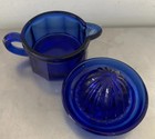Vntg Cobalt Blue Glass 2 Pc Lemon Juicer Reamer With Catch Cup Westmoreland  
