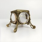 Vintage  antique   Ormolu Beveled Glass Jewelry Casket Trinket Box Round Vitrine