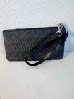 Black Charcoal Mk Signature Zip Top Wristlet Silver Hardware