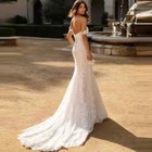 Sexy Bohemian V-neck Mermaid Evening Dress Lace Applique Backless Prom Gowns