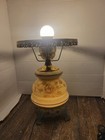 Vintage Hand Painted  Floral Glass Hurricane Lamp Metal Base Only W Night Light 