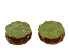 Lot Of 2 Vintage Amber Glass Vanity Dresser Jar With Green Tops