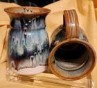 Vtg large Drip Glaze Hand Thrwn 2 Coffee Mugs Studio Pottery Artist Signed 16 Oz