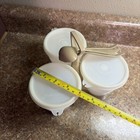 Vtg Tupperware Condiment Caddy W original Tupperseal Lids   3 Spoons Beige 