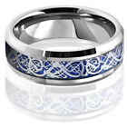 Silver Celtic Dragon Tungsten Mens Ring Blue Carbon Fiber 6mm Or 8mm Band  new 
