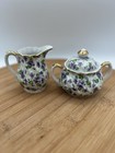 Lefton China Hand Painted 912v  Violet Chintz  Creamer   Sugar Bowl W lid- Vtg