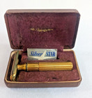 Vtg Gillette Gold Tone Razor Antique Manual Hair Clipper And Rubberset Brush