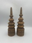 Antique Judaica Pair Of Ending Scroll Rimonim For Sefer Torah Wood Morocco 19th