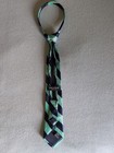 Nautica Children s 100  Silk Blue And Green Striped Zipper Neck Tie Nautical