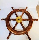 Vintage Wooden Ship Wheel  Helm Nautical Hanging Decor  Real Wood 24  Brass Vg