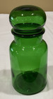 Set Of 2 Vtg Emerald Green Glass Apothecary Canister Jars Bubble Lids Belgium