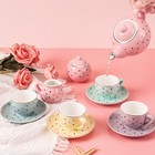Cute 13-piece Porcelain Tea Set For Girls   Colorful Polka Dot Design Heavy Duty