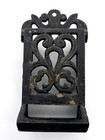 Vintage Cast Iron Match Box Holder Striker Wall Mount Taiwan Black Scroll