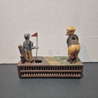 Vintage Cast Iron Mechanical Bank  golfer With Caddie  Birdie Putt