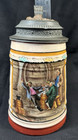 Vintage- Beer Stein With Pewter Lid W  Copper Inlaid Owl