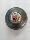 Vintage 1940 s Round Metal Powder Puff Vanity Musical Trinket Box  imperfect 