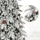 9ft Unlit Realistic Snow Flocked Hinged Christmas Tree W  Pine Cones metal Stand