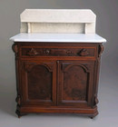 Antique Victorian Washstand White Marble Top Swivel Casters With Rococo Detail